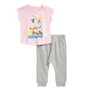 OPEN EDIT Easy GRAPHIC Tee & Jogger PANTS Set PINK Dream BIG Organic COTTON New